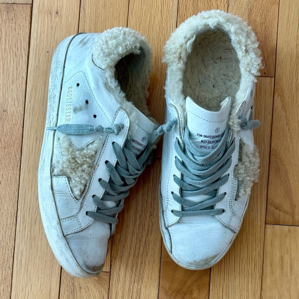 Golden Goose White Sneakers with Gray Shearling